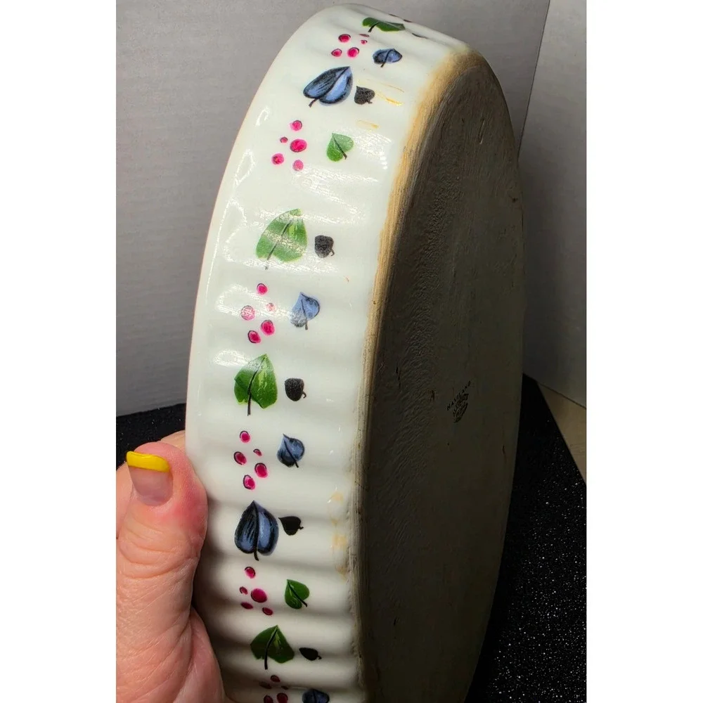 Vintage Oval Ceramic Baking Dish Fruit Vine Pomegranate White 12 Inch Casserole